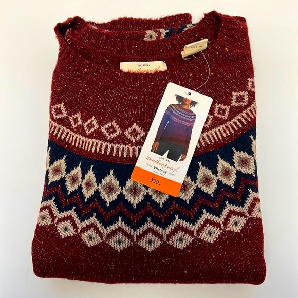 Original Weatherproof Vintage Sweaters - Original Weatherproof Winter Pattern Sweater-Cranberry-Navy-XXL